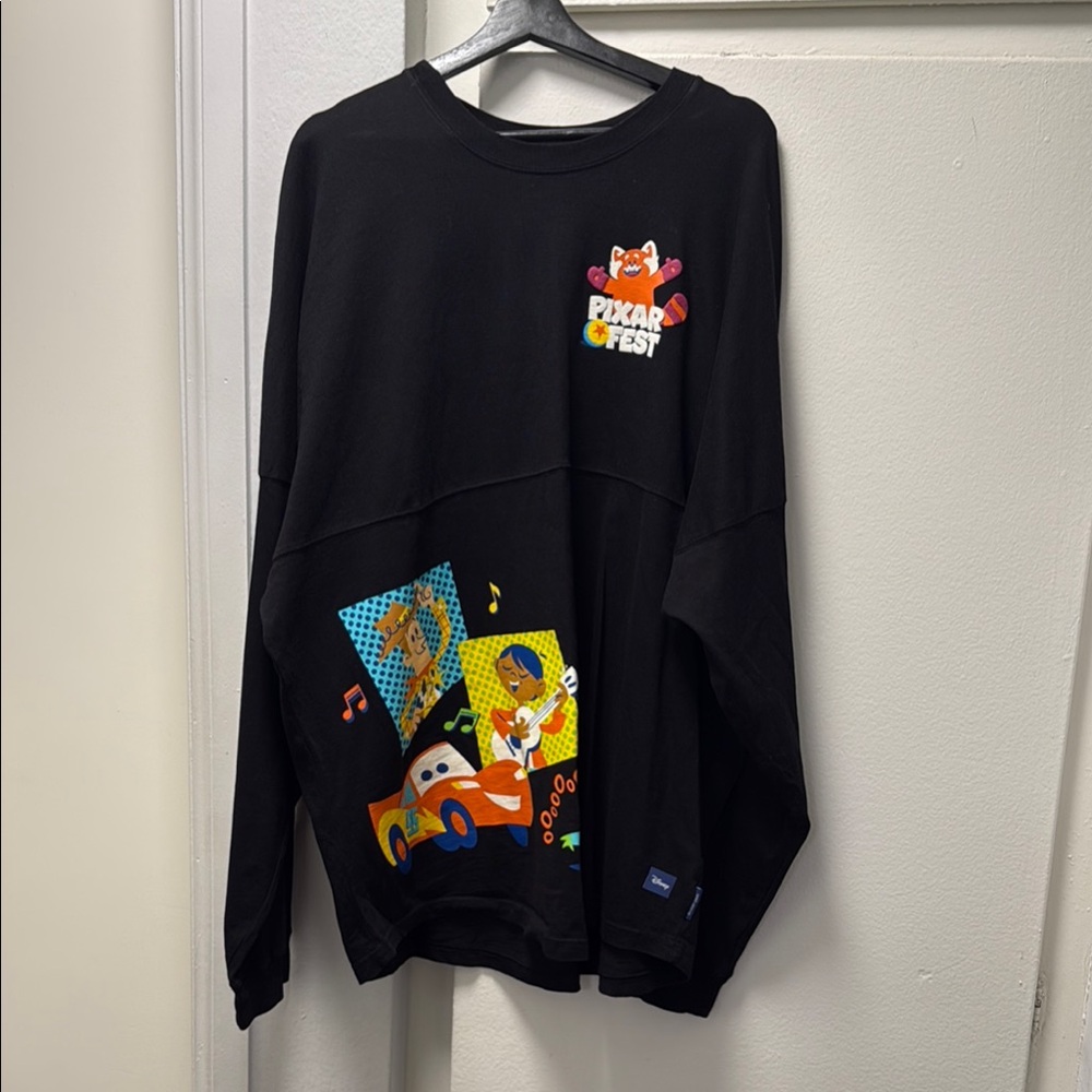 Disney Pixar Fest Black Crew Neck Sweater with Nostalgic Graphics